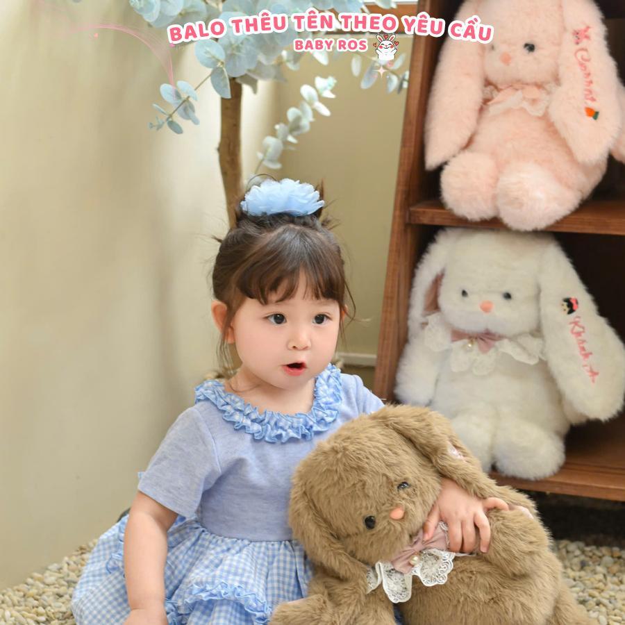 Balo Thỏ Bông Thêu Tên Tai Dài Tặng Yếm Cổ Ba Lô Thỏ Thêu Theo Yêu Cầu, Quà tặng em bé, thiếu nhi Baby Ros