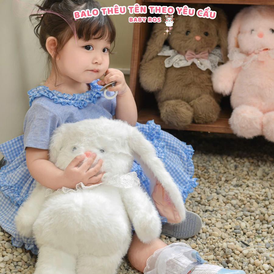 Balo Thỏ Bông Thêu Tên Tai Dài Tặng Yếm Cổ Ba Lô Thỏ Thêu Theo Yêu Cầu, Quà tặng em bé, thiếu nhi Baby Ros