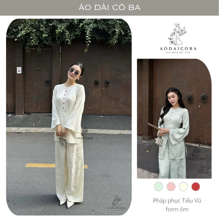 Pháp phục,đồ bộ,áo lam TIỂU VŨ gấm lụa form ôm chiết eo dáng bà ba, sang trọng đi lễ chùa, đi chơi - Áo dài Cô Ba