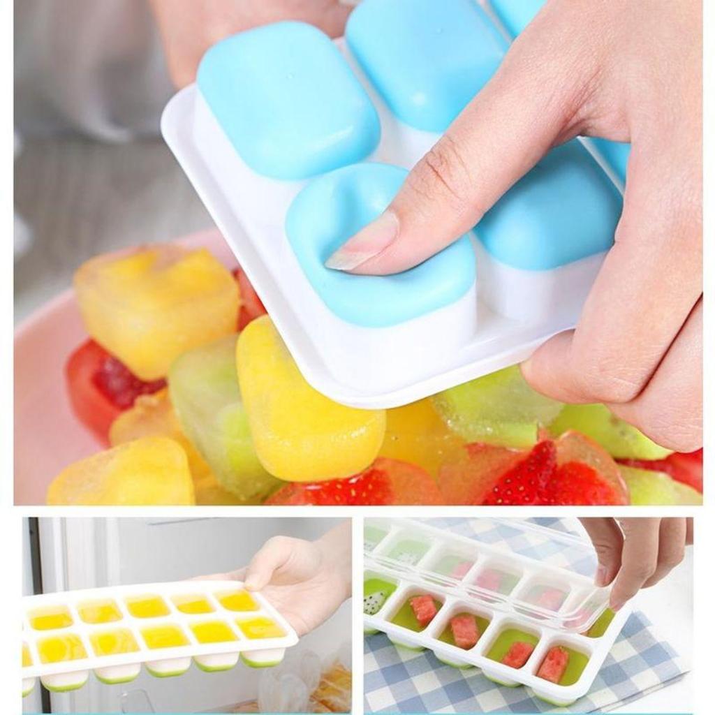 Khay Đá Có Nắp Đậy Silicon mỗi khay 14 Viên, dễ dàng lấy đá, an toàn tiện dụng