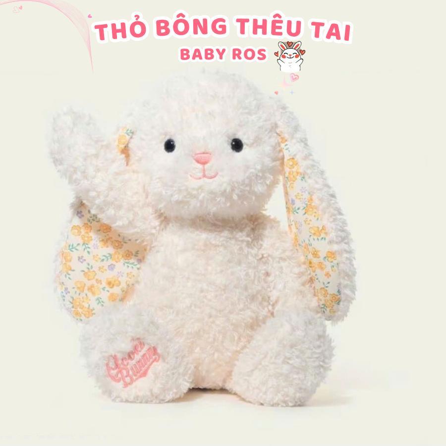 Gấu Bông Thỏ Lông Xù Thêu Tai Theo Yêu Cầu - Quà tặng trẻ em, sinh nhật, người yêu - Gấu Bông Xinh Baby Ros