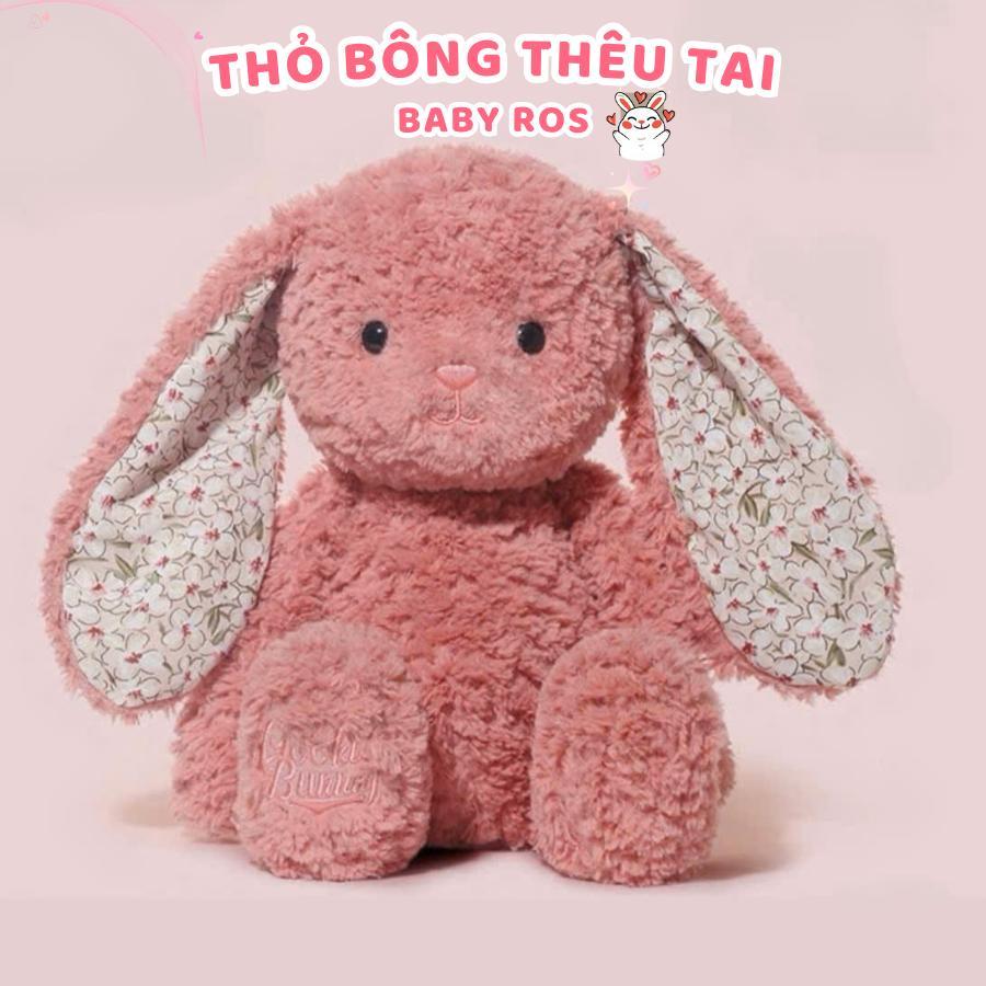 Gấu Bông Thỏ Lông Xù Thêu Tai Theo Yêu Cầu - Quà tặng trẻ em, sinh nhật, người yêu - Gấu Bông Xinh Baby Ros