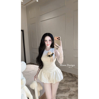 Bộ nữ đi chơi nữ áo ba lỗ mix quần bí kèm gấu trẻ trung a10