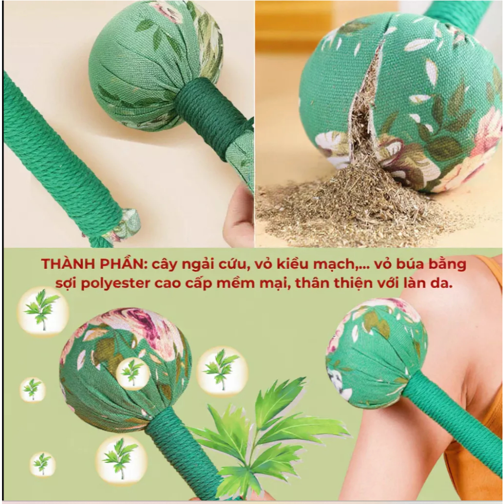 [SIZE LỚN] Búa Ngải Cứu Thảo Dược, Gậy Massage Đấm Lưng Cổ Vai Gáy Đả Thông Kinh Mạch Thư Giãn Ngủ Ngon