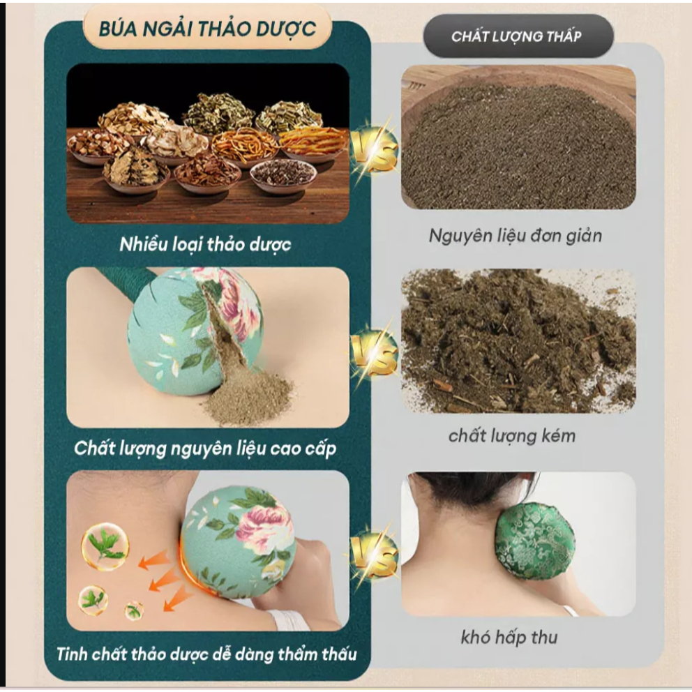 [SIZE LỚN] Búa Ngải Cứu Thảo Dược, Gậy Massage Đấm Lưng Cổ Vai Gáy Đả Thông Kinh Mạch Thư Giãn Ngủ Ngon