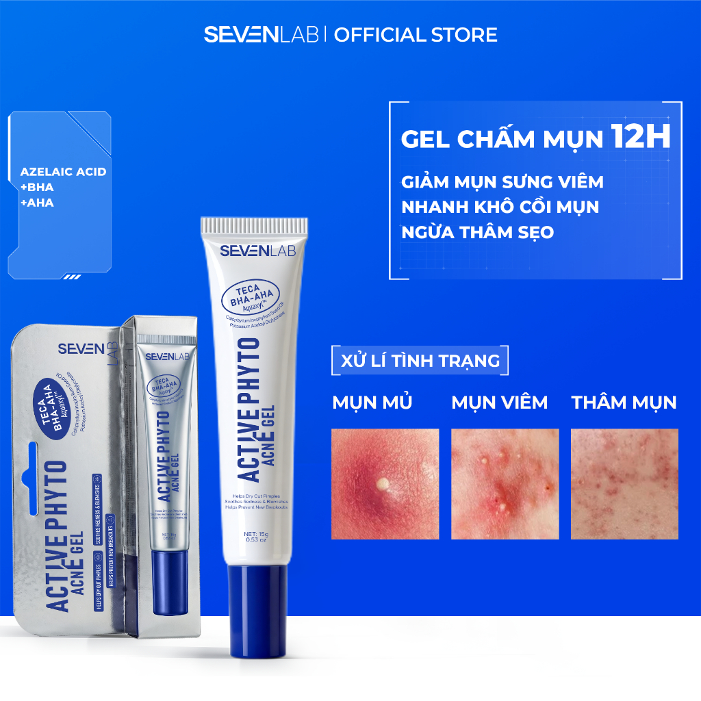 Gel chấm mụn SEVENLAB 15g giúp khô cồi mụn, làm dịu mụn viêm sau 12h ...