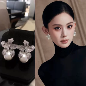 Bông Tai Ngọc Trai Đính Đá Cao Cấp Hoàng gia Pearl Trang Sức đi Tiệc Cô dâu