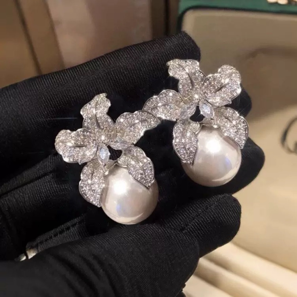 Bông Tai Ngọc Trai Đính Đá Cao Cấp Hoàng gia Pearl Trang Sức đi Tiệc Cô dâu