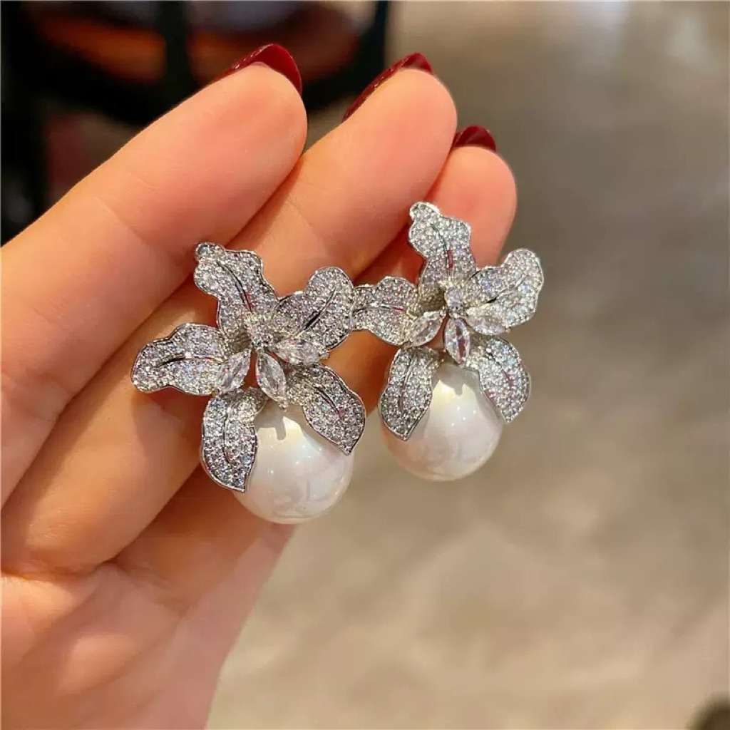 Bông Tai Ngọc Trai Đính Đá Cao Cấp Hoàng gia Pearl Trang Sức đi Tiệc Cô dâu