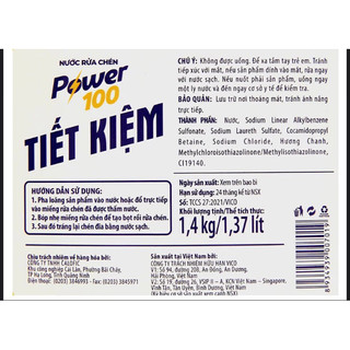 Nước Rửa Chén POWER100 tiết kiệm hương chanh 9kg