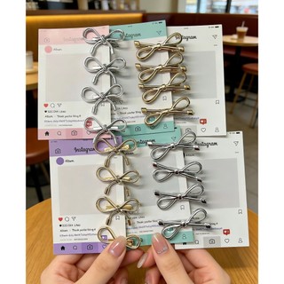 Kẹp tóc nơ vàng và bạc, phụ kiện tóc tinh tế hình mỏ vịt cho tóc mái, kẹp tóc cao cấp cho tóc đuôi ngựa.
