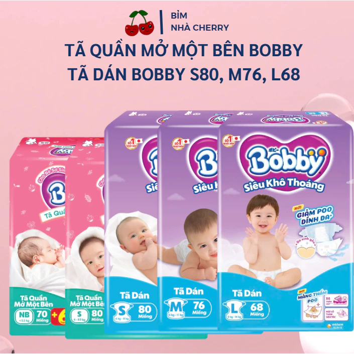 Tã Bỉm Dán Bobby/ Tã quần mở một bên Bobby NB70/S80/M76/L68