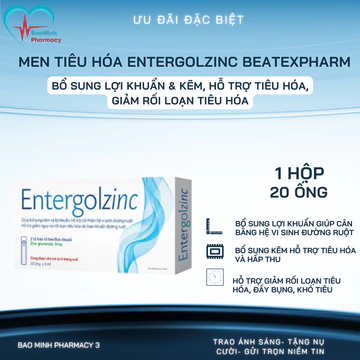 Men Tiêu Hóa Entergolzinc Beatexpharm – Bổ Sung Lợi Khuẩn & Kẽm, Hỗ Trợ Tiêu Hóa, Giảm Rối Loạn Tiêu Hóa (Hộp 20 Ống )