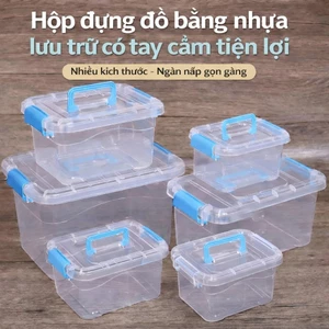 Hộp đựng đồ nhựa trong suốt có tay cầm, nắp gài kín nhiều size