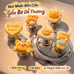 Nút nhấn trang trí bồn cầu gấu vàng sữa siêu dễ thương – phụ kiện decor xinh xắn