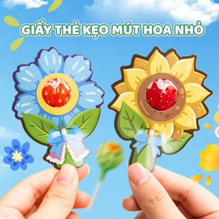 Quà thiếu nhi thẻ giấy cài kẹo mút - Set 60 giấy bọc kẹo hình hoa, thẻ cài kẹo dễ thương, quà tặng cho bé ngày lễ