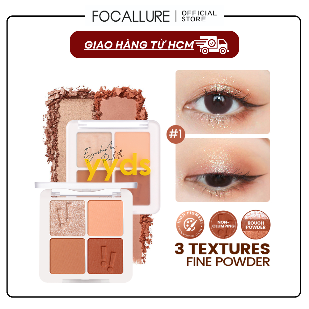 FOCALLURE Bảng phấn mắt 4 ô lấp lánh mềm mịn lâu trôi 4.8g | BigBuy360 - bigbuy360.vn