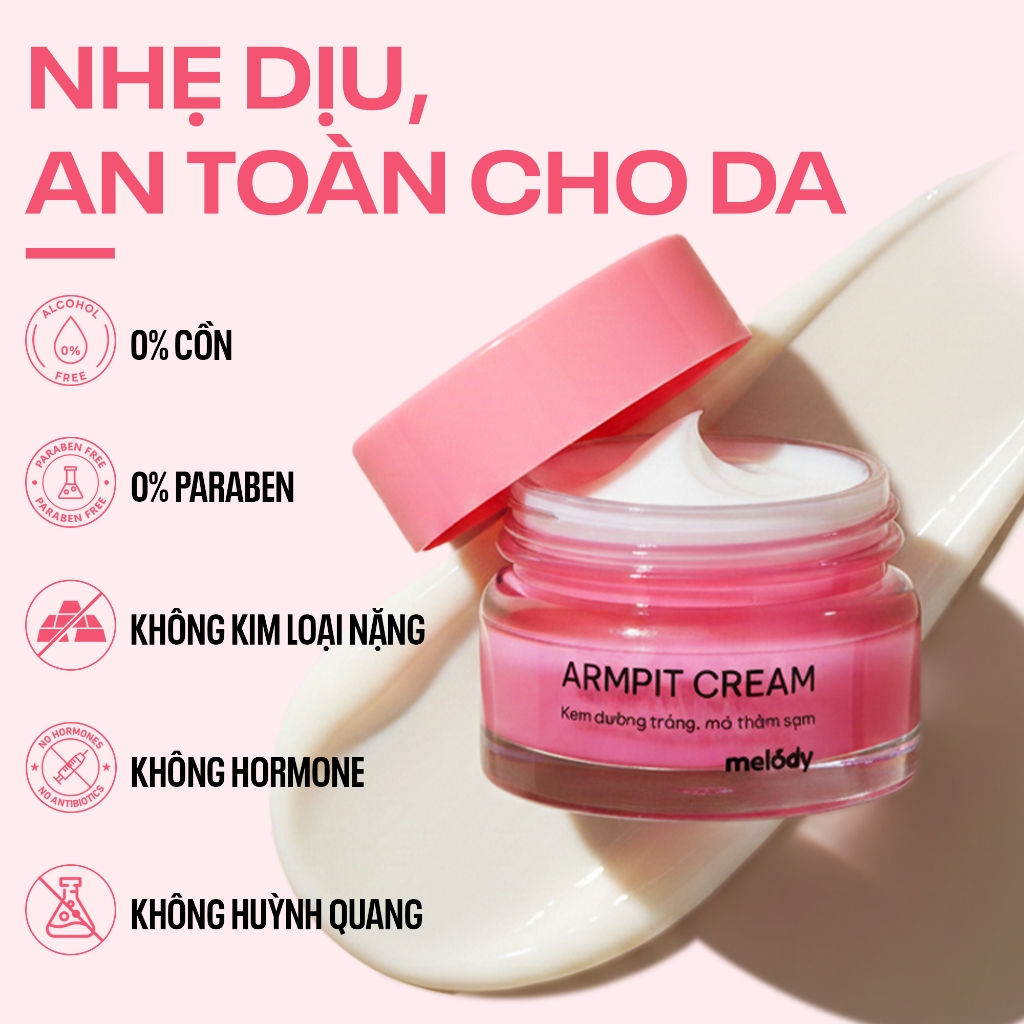 Combo 2 Kem Giảm Thâm Nách ARMPIT CREAM MELODY 10g- Dưỡng Trắng, Thu Nhỏ Lỗ Chân Lông Sau 2 Tuần Sử Dụng