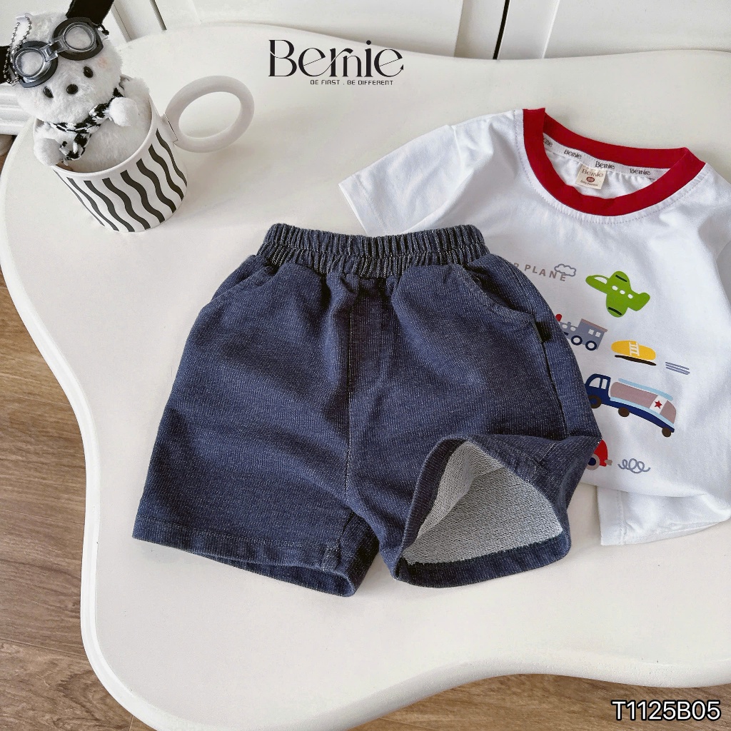 Bộ cotton cộc tay in hoạ tiết ô tô phối quần giả bò, set bộ thun cổ tròn cộc tay mềm mát
