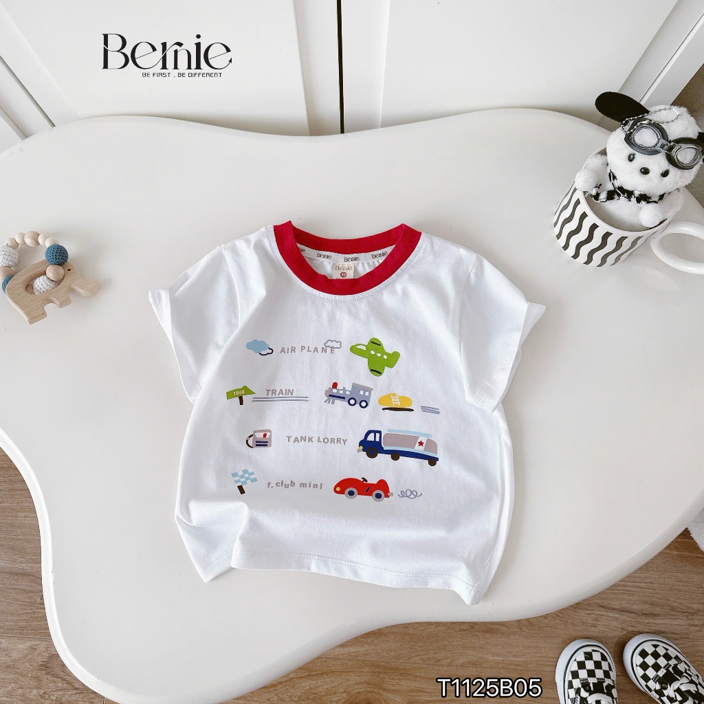 Set cộc tay Bernie in họa tiết traffic sắc màu phối quần short da cá cho bé trai 9-28kg