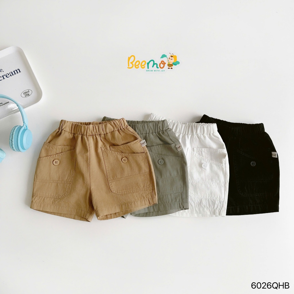 Quần kaki phối túi, quần shorts kaki mềm đứng form phối túi cá tính cho bé