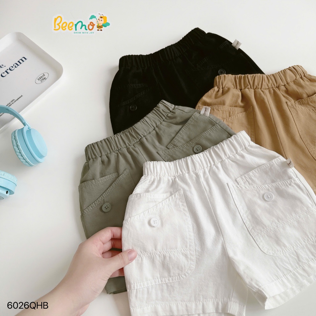 Quần kaki phối túi, quần shorts kaki mềm đứng form phối túi cá tính cho bé
