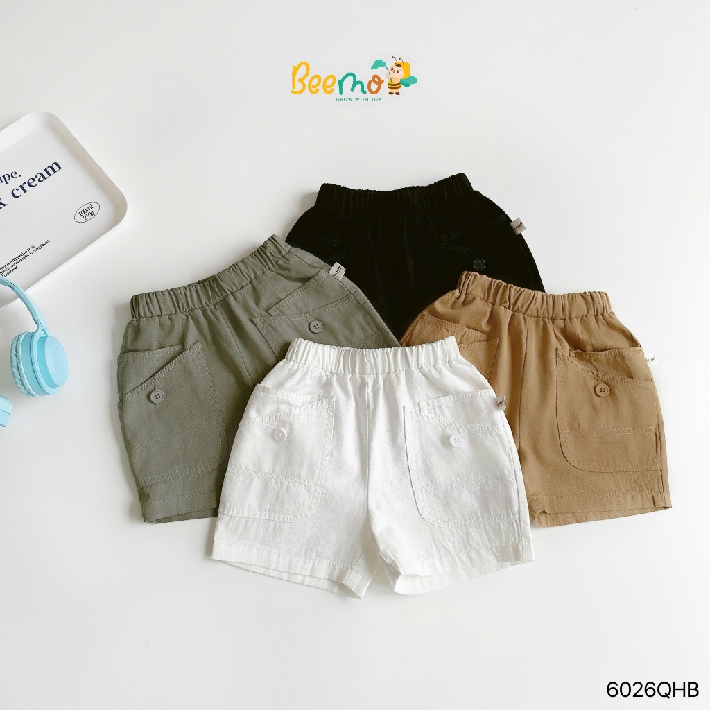 Quần kaki phối túi, quần shorts kaki mềm đứng form phối túi cá tính cho bé