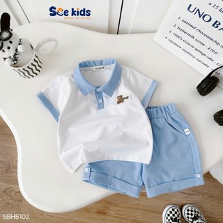 Set Bộ Polo Cộc Tay Bé Trai Họa Tiết Gấu Phối Màu Sành Điệu - Chất Liệu Cao Cấp, mềm mại size 8-28kg