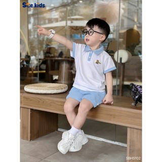 Set Bộ Polo Cộc Tay Bé Trai Họa Tiết Gấu Phối Màu Sành Điệu - Chất Liệu Cao Cấp, mềm mại size 8-28kg