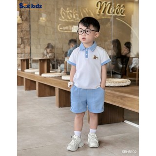 Set Bộ Polo Cộc Tay Bé Trai Họa Tiết Gấu Phối Màu Sành Điệu - Chất Liệu Cao Cấp, mềm mại size 8-28kg