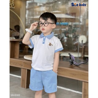 Set Bộ Polo Cộc Tay Bé Trai Họa Tiết Gấu Phối Màu Sành Điệu - Chất Liệu Cao Cấp, mềm mại size 8-28kg
