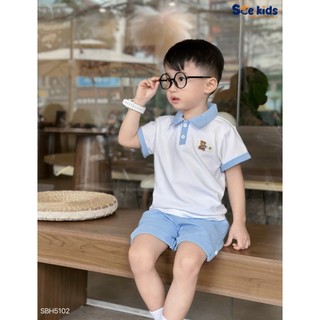 Set Bộ Polo Cộc Tay Bé Trai Họa Tiết Gấu Phối Màu Sành Điệu - Chất Liệu Cao Cấp, mềm mại size 8-28kg