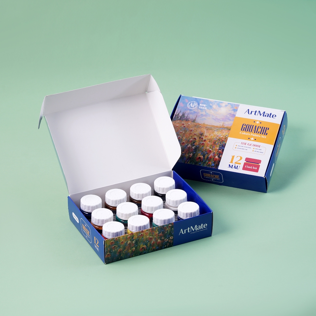 Màu Gouache Classmate 12 Màu 15ml/Hũ, 12ml/Tuýp, Màu Mịn Tươi Sáng, Chồng Được Màu, Pha Sẵn Dễ Trộn Màu, Vẽ Đa Chất Liệu