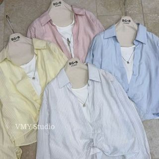 VMY Studio - Set áo sơmi kẻ xoắn mix áo trắng kèm vòng đi chơi, đi tiệc dễ phối đồ nhiều màu nổi bật nữ