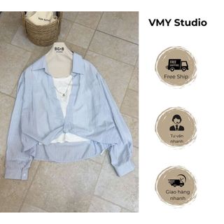 VMY Studio - Set áo sơmi kẻ xoắn mix áo trắng kèm vòng đi chơi, đi tiệc dễ phối đồ nhiều màu nổi bật nữ