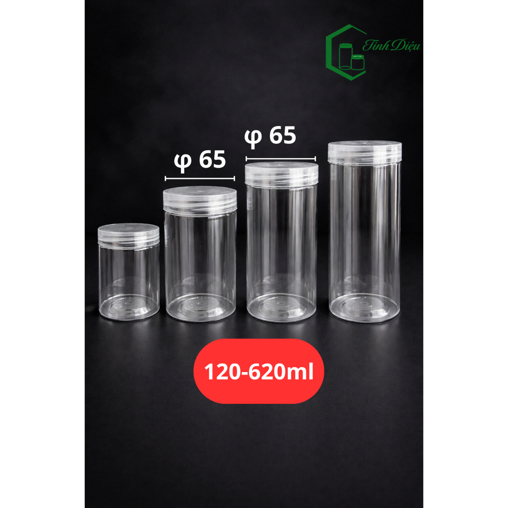 Combo 25 Hũ Nhựa 160ml - 600ml Nắp Vặn Kèm Seal – Hũ Đựng Rau Củ Sấy, Bánh Kẹo, Hạt Dinh Dưỡng phi 65