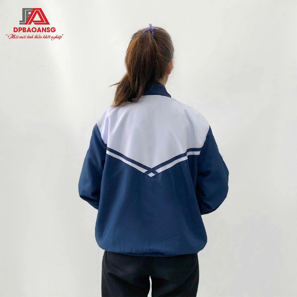 Áo Khoác Đồng Phục Học Sinh Xanh Đen Phối Trắng 2 Lớp Chống Gió Chống Nước Nhẹ - Phù Hợp Cấp 1, 2, 3
