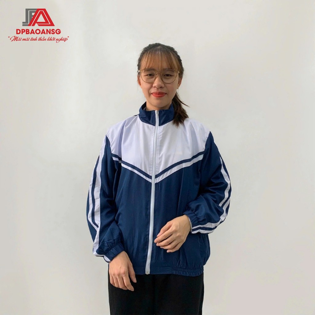 Áo Khoác Đồng Phục Học Sinh Xanh Đen Phối Trắng 2 Lớp Chống Gió Chống Nước Nhẹ - Phù Hợp Cấp 1, 2, 3