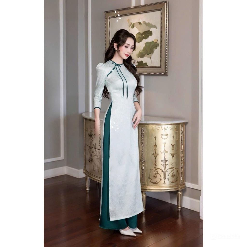 Áo Dài Nữ Thiết Kế Chiết Eo Tôn Dáng Chất Gấm Cao Cấp Bộ Áo Dài Cách Tân Quý Phái Mặc Đi Tiệc Cưới T1546G