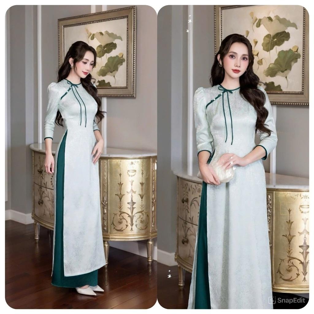 Áo Dài Nữ Thiết Kế Chiết Eo Tôn Dáng Chất Gấm Cao Cấp Bộ Áo Dài Cách Tân Quý Phái Mặc Đi Tiệc Cưới T1546G