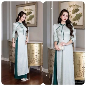 Áo Dài Nữ Thiết Kế Chiết Eo Tôn Dáng Chất Gấm Cao Cấp Bộ Áo Dài Cách Tân Quý Phái Mặc Đi Tiệc Cưới T1546G