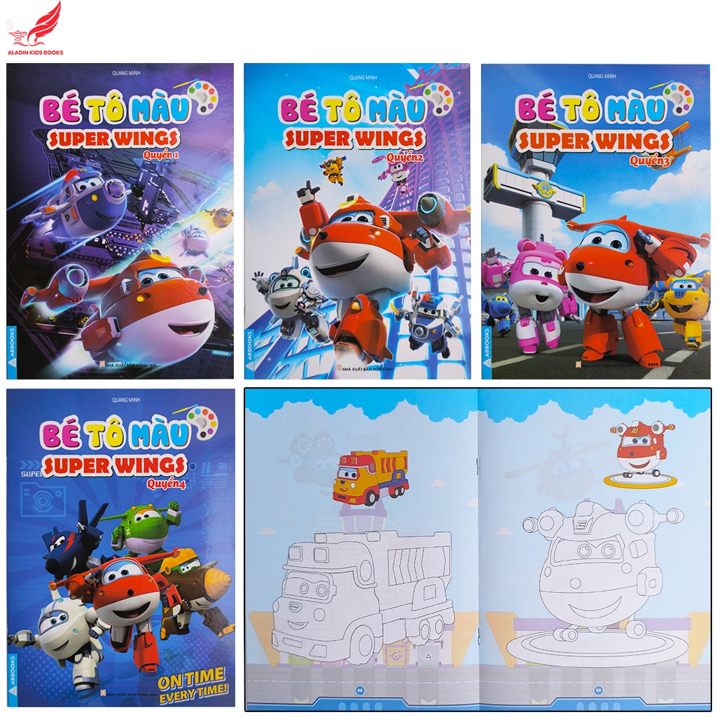 Sách- Bộ 4 Quyển Tô màu Chủ Đề Máy Bay Biến Hình – Hình Lớn, Dễ Tô