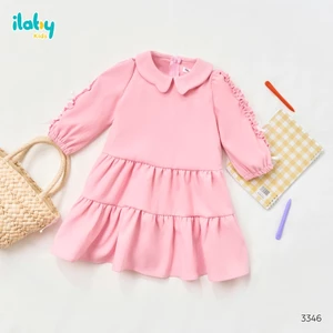 Váy bé gái ILABY váy hồng tiểu thư thiết kế tay bèo đính nơ xinh xắn size từ 9-35kg [3346]