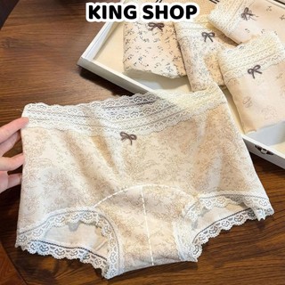 Quần Lót Nữ Cotton Dạng Đùi Hoạ Tiết Nhí Bắt Mắt Nơ Xinh, Quần Chip Boxer Viền Ren Mềm Thoáng King Shop L-5272