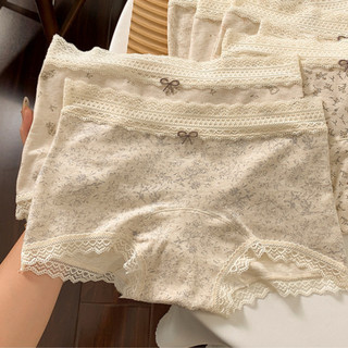 Quần Lót Nữ Cotton Dạng Đùi Hoạ Tiết Nhí Bắt Mắt Nơ Xinh, Quần Chip Boxer Viền Ren Mềm Thoáng King Shop L-5272
