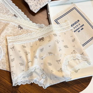 Quần Lót Nữ Cotton Dạng Đùi Hoạ Tiết Nhí Bắt Mắt Nơ Xinh, Quần Chip Boxer Viền Ren Mềm Thoáng King Shop L-5272