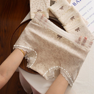 Quần Lót Nữ Cotton Dạng Đùi Hoạ Tiết Nhí Bắt Mắt Nơ Xinh, Quần Chip Boxer Viền Ren Mềm Thoáng King Shop L-5272