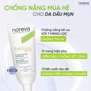 Kem chống nắng dành cho da dầu mụn NOREVA EXFOLIAC MATIFYING SUNCARE FLUID SPF50+ 40ML