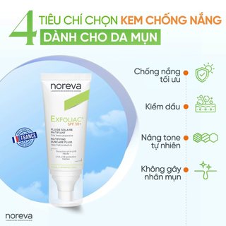 Kem chống nắng dành cho da dầu mụn NOREVA EXFOLIAC MATIFYING SUNCARE FLUID SPF50+ 40ML