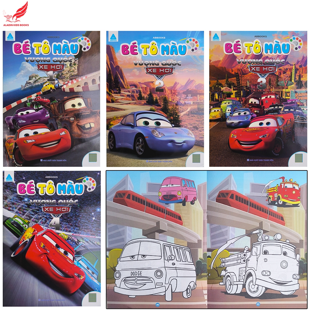 Sách - Bộ 4 Quyển Tô Màu Chủ Đề Vương Quốc Xe Hơi –Phương Tiện Giao Thông – Cho Bé 3-8 Tuổi Bìa Mềm